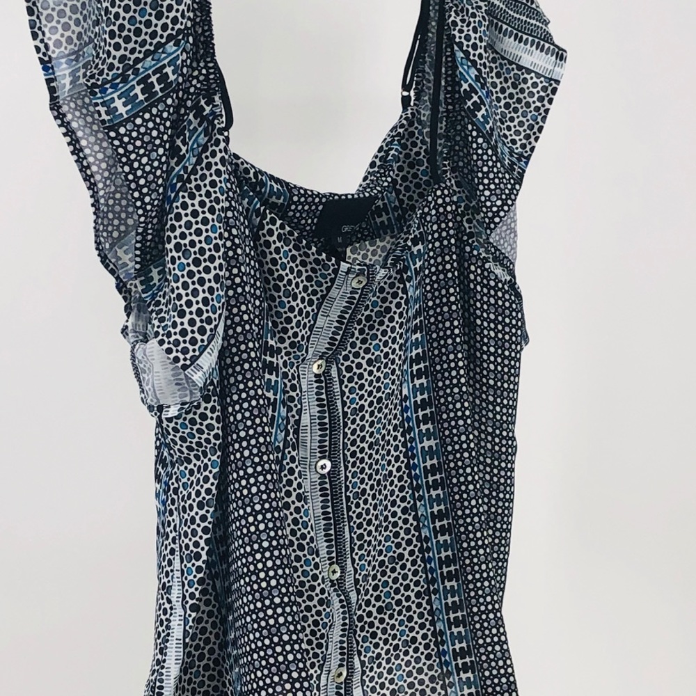 MXED DOT BLACK BLUE COLD SHOULDER SLEEVE MEDIUM - Picture 12 of 15